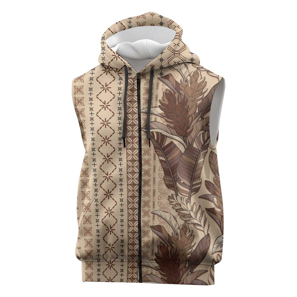 Women's Day Samoa Malu Tattoo Inspired Mix Teuila Sleeveless Zip Hoodie Vintage Tapa LT7 Beige - Polynesian Pride