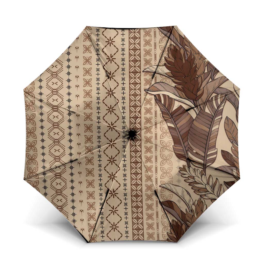 Women's Day Samoa Malu Tattoo Inspired Mix Teuila Umbrella Vintage Tapa LT7 One Size Folded 11.42 inch Opened Diameter 37.4 inch Beige - Polynesian Pride