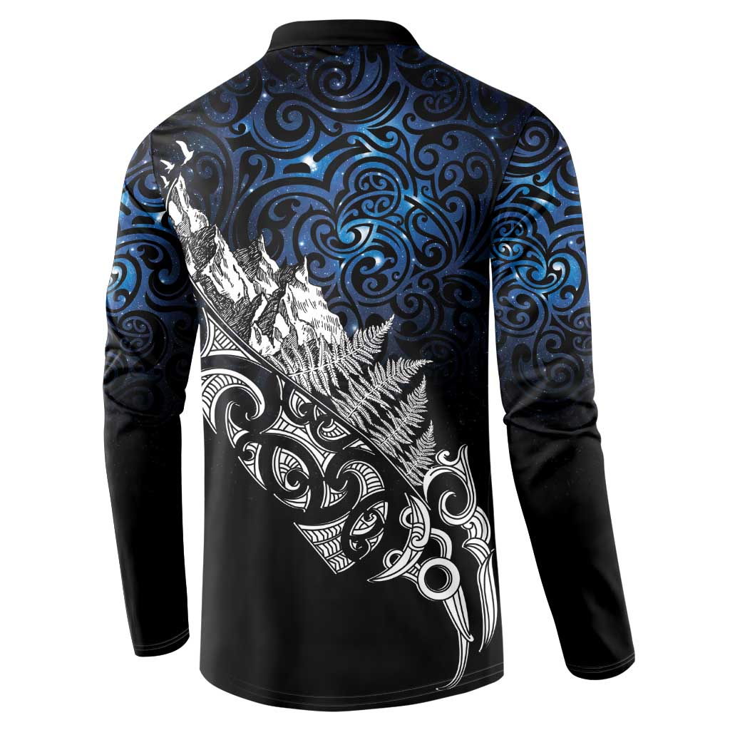 Maori Matariki Button Sweatshirt Landscape Styled Fern - Galaxy