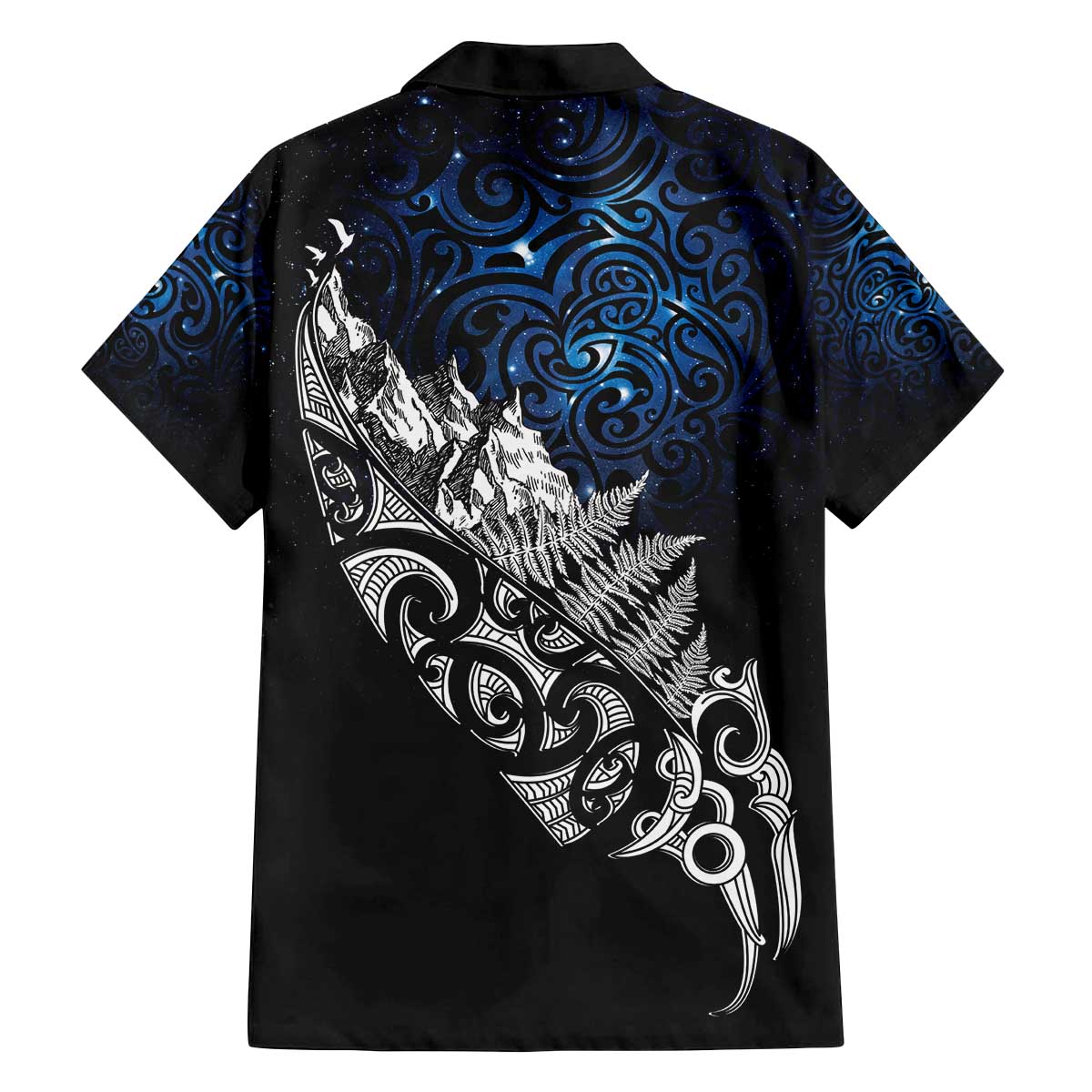 Maori Matariki Family Matching Off The Shoulder Long Sleeve Dress and Hawaiian Shirt Landscape Styled Fern - Galaxy