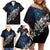 Maori Matariki Family Matching Off Shoulder Short Dress and Hawaiian Shirt Landscape Styled Fern - Galaxy