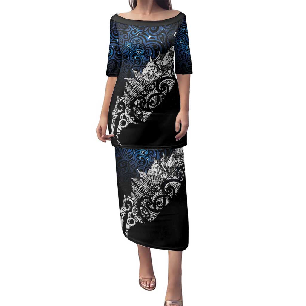 Maori Matariki Family Matching Puletasi and Hawaiian Shirt Landscape Styled Fern - Galaxy