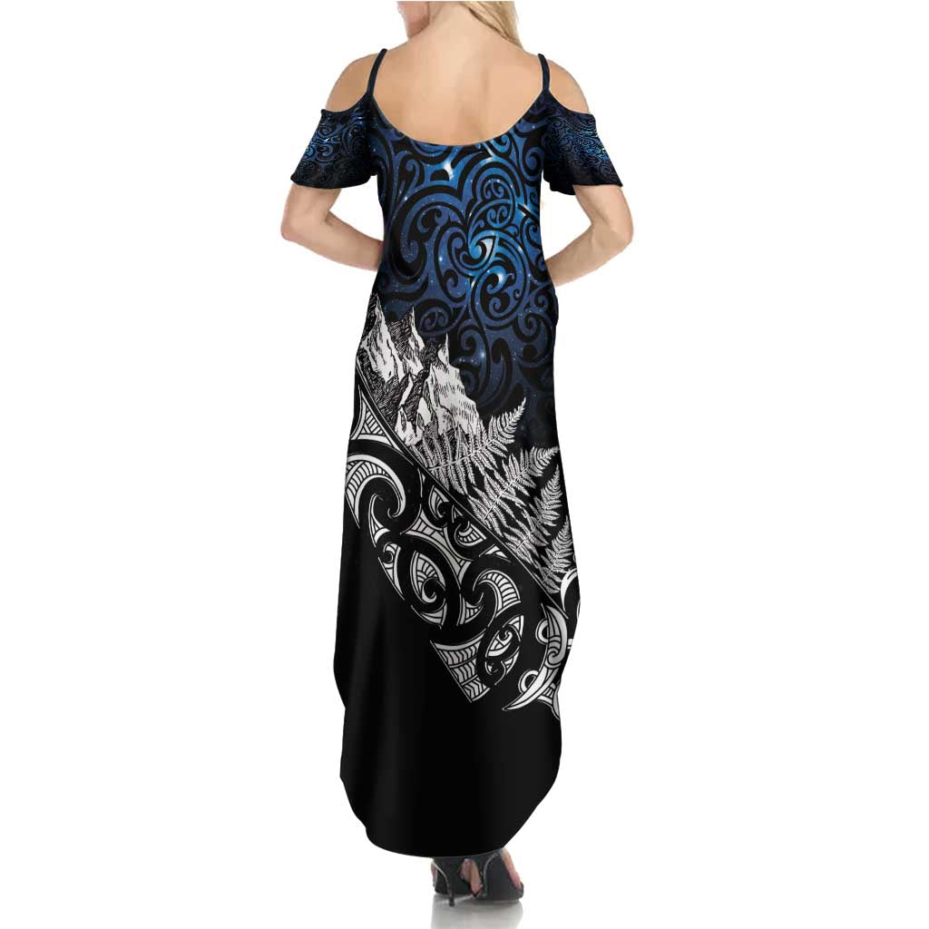 Maori Matariki Family Matching Summer Maxi Dress and Hawaiian Shirt Landscape Styled Fern - Galaxy
