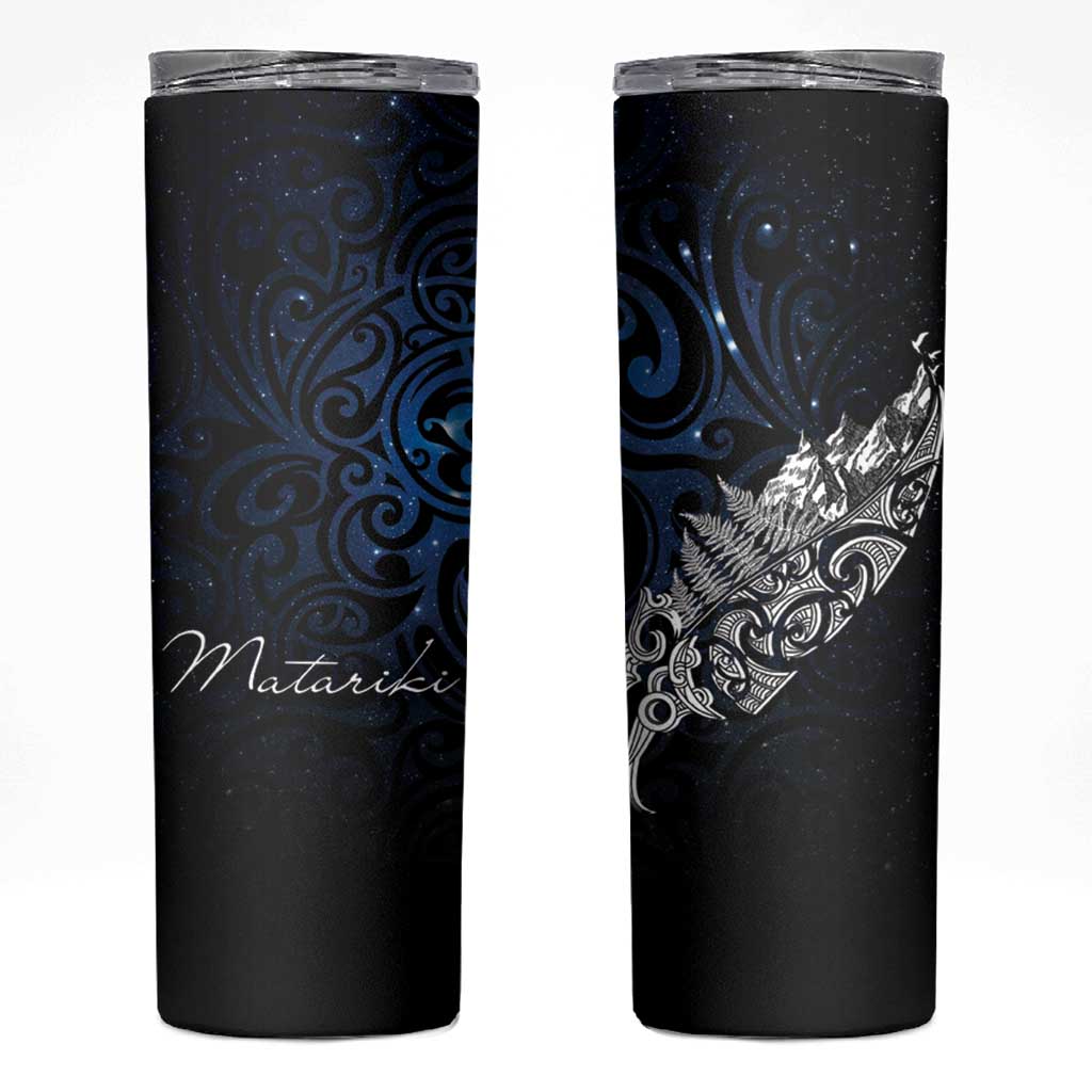 Maori Matariki Skinny Tumbler Landscape Styled Fern - Galaxy LT7 Black - Polynesian Pride