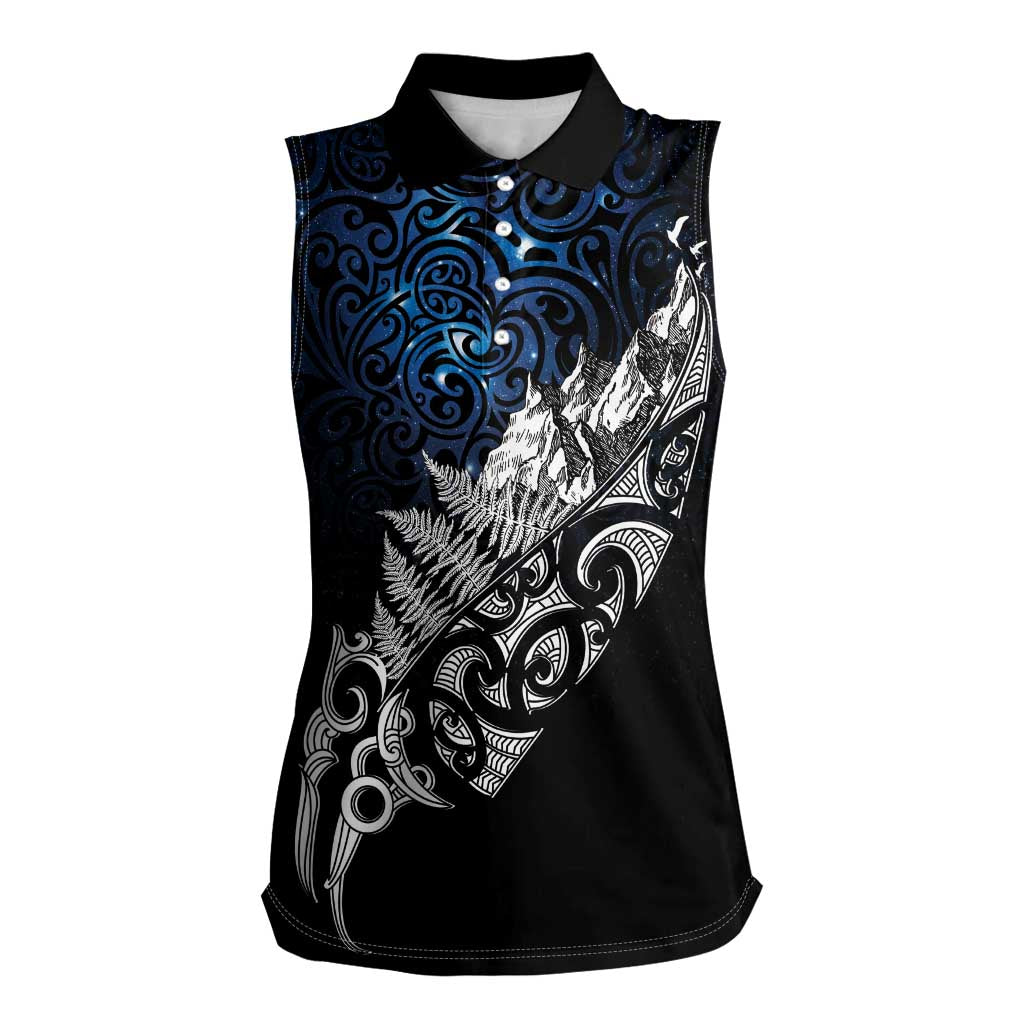 Maori Matariki Women Sleeveless Polo Shirt Landscape Styled Fern - Galaxy