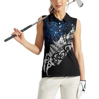 Maori Matariki Women Sleeveless Polo Shirt Landscape Styled Fern - Galaxy