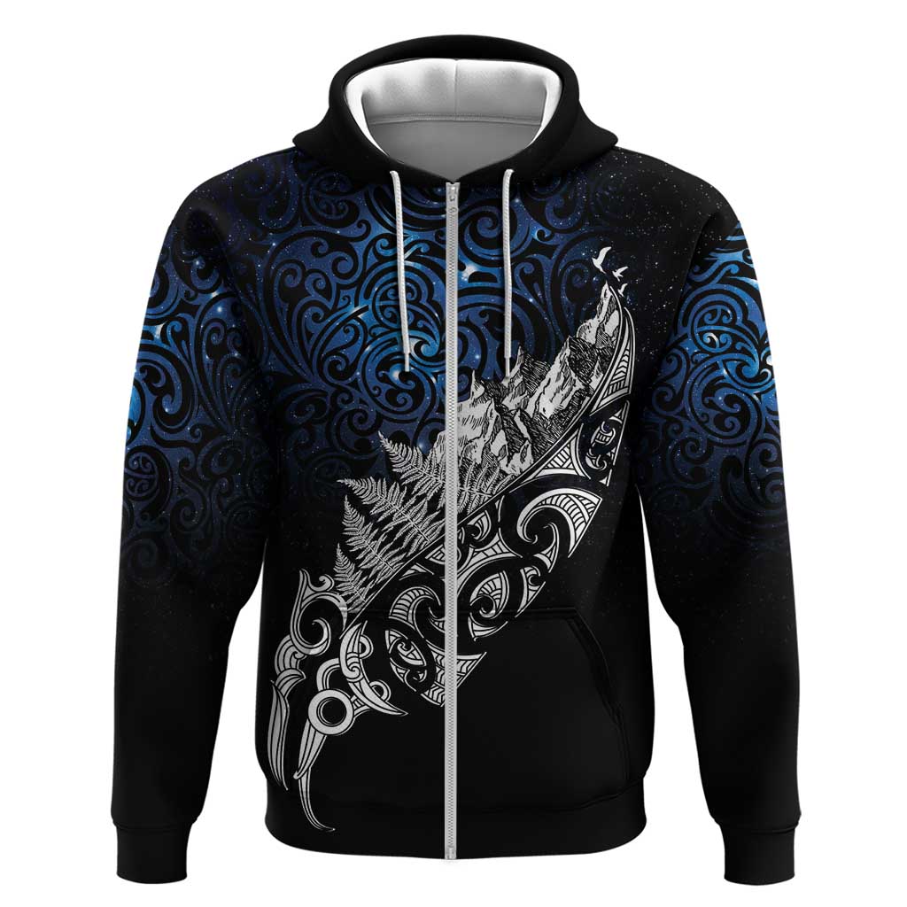 Maori Matariki Zip Hoodie Landscape Styled Fern - Galaxy