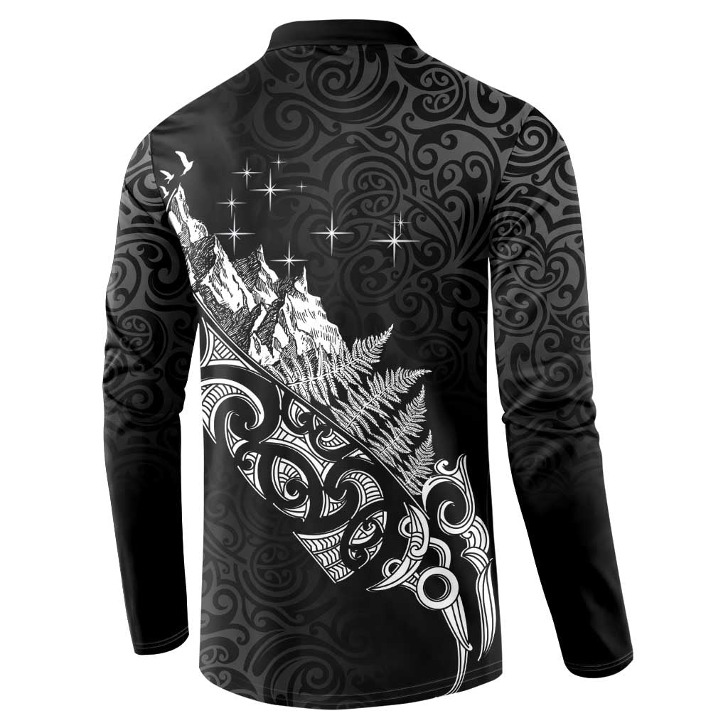 Maori Matariki Button Sweatshirt Landscape Styled Fern - Monochrome