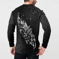 Maori Matariki Button Sweatshirt Landscape Styled Fern - Monochrome