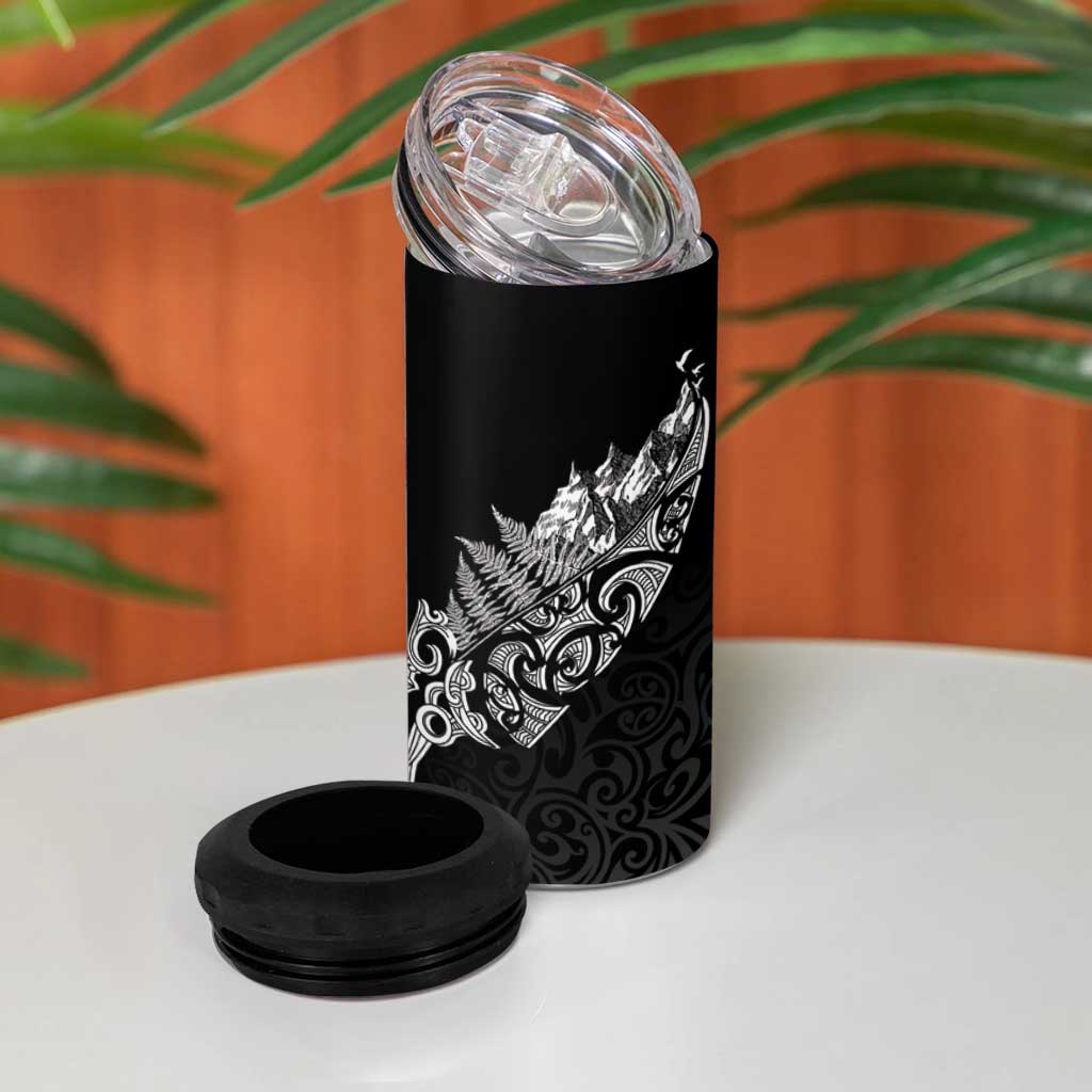Maori Matariki 4 in 1 Can Cooler Tumbler Landscape Styled Fern - Monochrome LT7 - Polynesian Pride