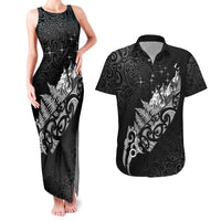 Maori Matariki Couples Matching Tank Maxi Dress and Hawaiian Shirt Landscape Styled Fern - Monochrome