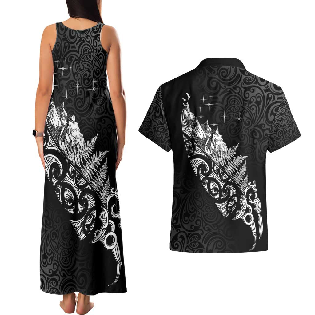 Maori Matariki Couples Matching Tank Maxi Dress and Hawaiian Shirt Landscape Styled Fern - Monochrome