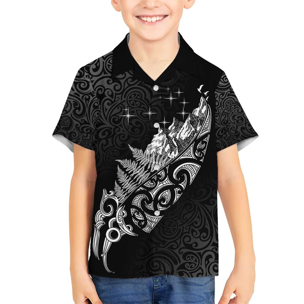 Maori Matariki Family Matching Off Shoulder Short Dress and Hawaiian Shirt Landscape Styled Fern - Monochrome