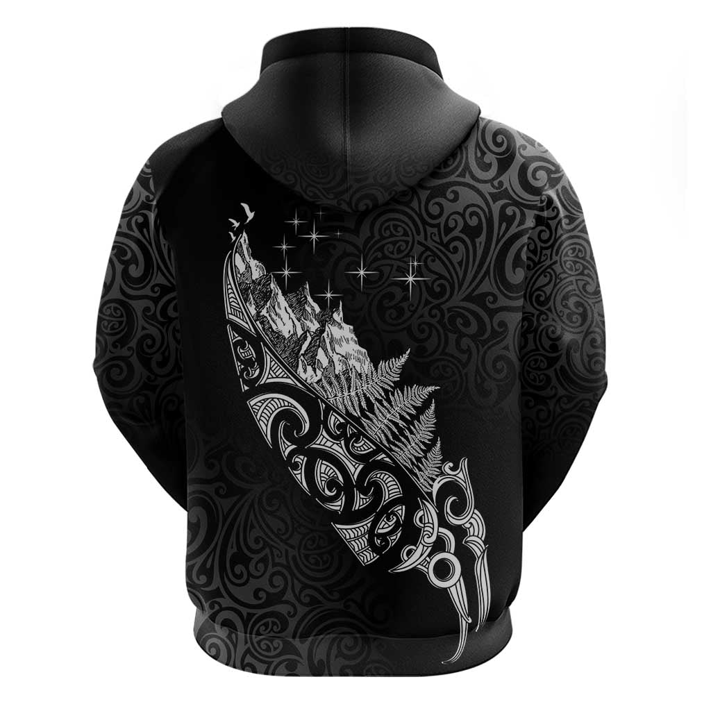 Maori Matariki Hoodie Landscape Styled Fern - Monochrome