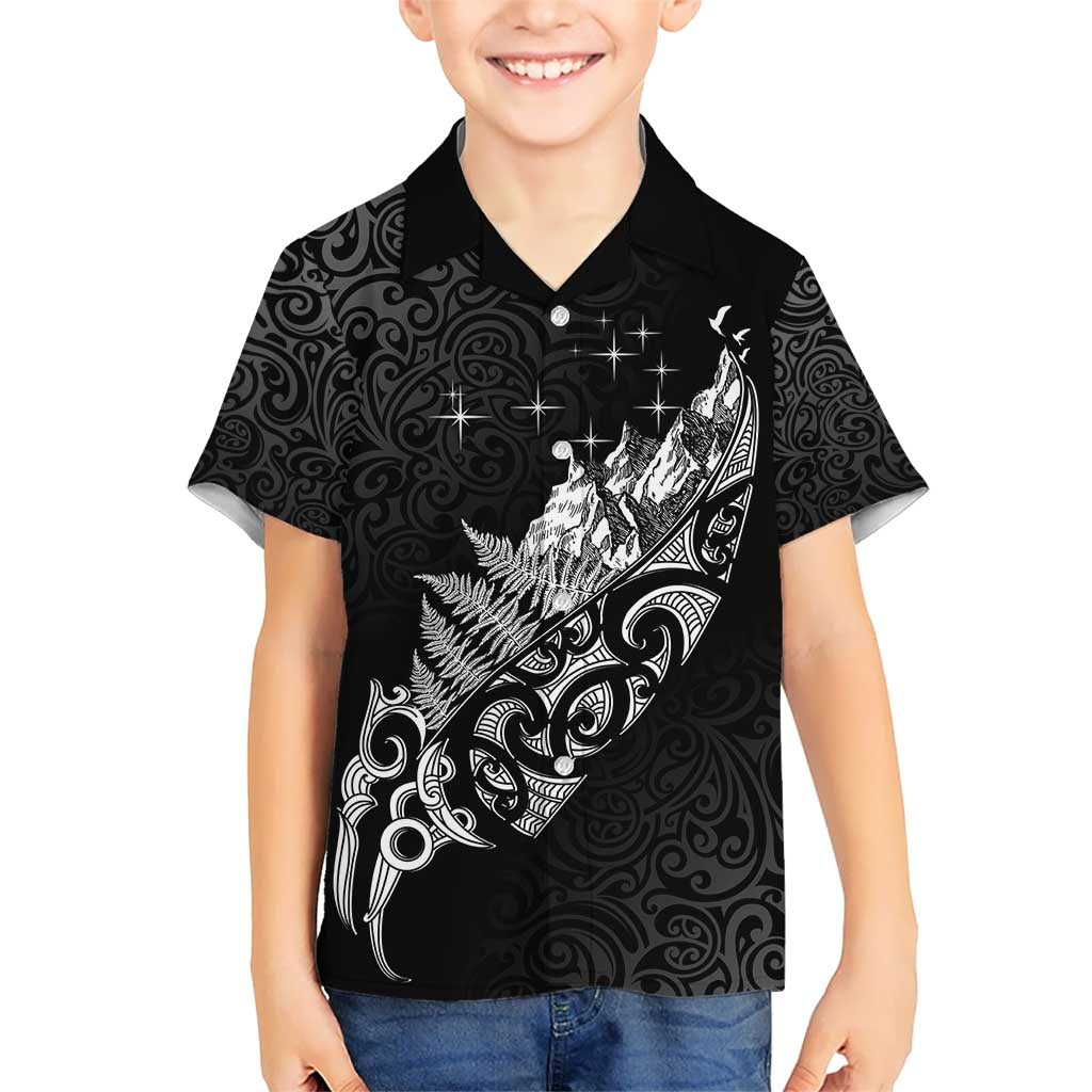 Maori Matariki Kid Hawaiian Shirt Landscape Styled Fern - Monochrome