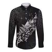 Maori Matariki Long Sleeve Button Shirt Landscape Styled Fern - Monochrome