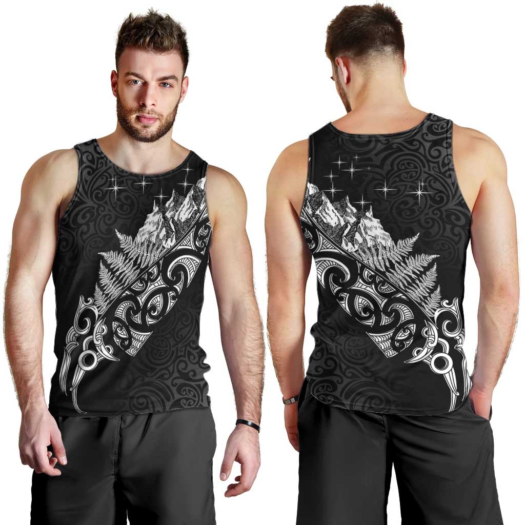 Maori Matariki Men Tank Top Landscape Styled Fern - Monochrome