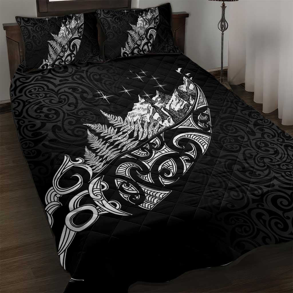 Maori Matariki Quilt Bed Set Landscape Styled Fern - Monochrome