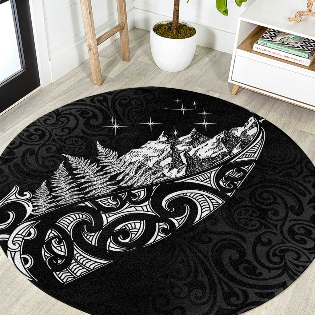 Maori Matariki Round Carpet Landscape Styled Fern - Monochrome