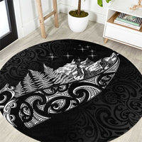 Maori Matariki Round Carpet Landscape Styled Fern - Monochrome