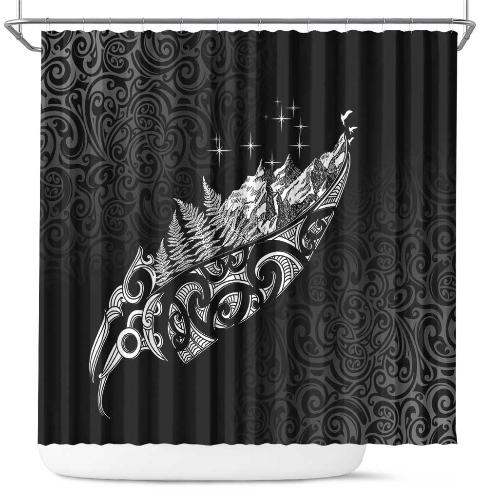 Maori Matariki Shower Curtain Landscape Styled Fern - Monochrome