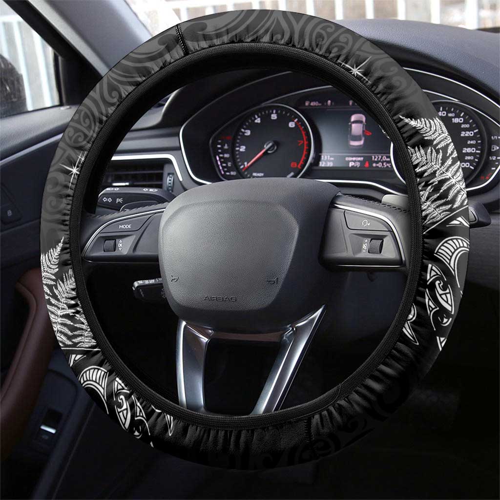 Maori Matariki Steering Wheel Cover Landscape Styled Fern - Monochrome
