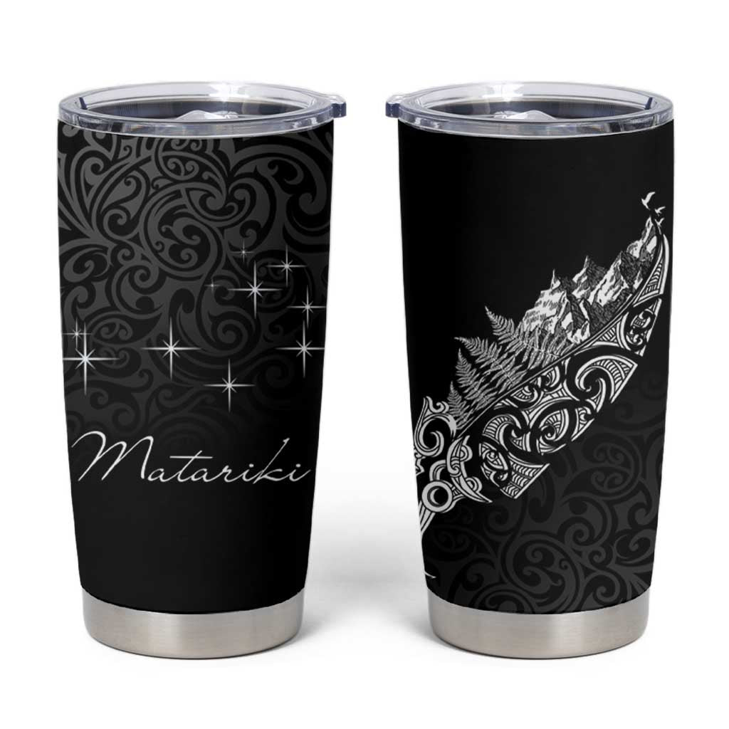 Maori Matariki Tumbler Cup Landscape Styled Fern - Monochrome