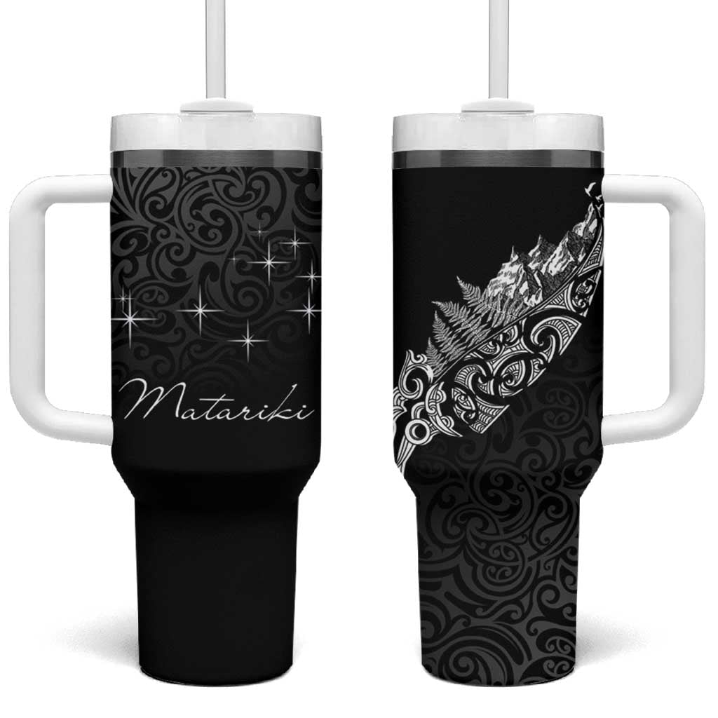 Maori Matariki Tumbler With Handle Landscape Styled Fern - Monochrome