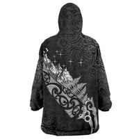 Maori Matariki Wearable Blanket Hoodie Landscape Styled Fern - Monochrome
