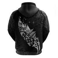 Maori Matariki Zip Hoodie Landscape Styled Fern - Monochrome