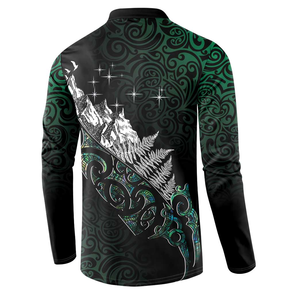 Maori Matariki Button Sweatshirt Landscape Styled Fern - Paua Shell