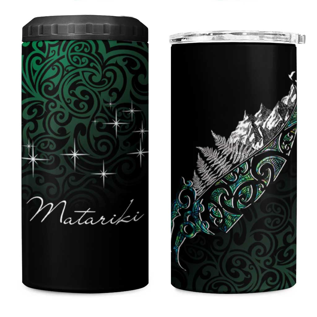 Maori Matariki 4 in 1 Can Cooler Tumbler Landscape Styled Fern - Paua Shell