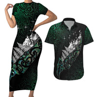 Maori Matariki Couples Matching Short Sleeve Bodycon Dress and Hawaiian Shirt Landscape Styled Fern - Paua Shell