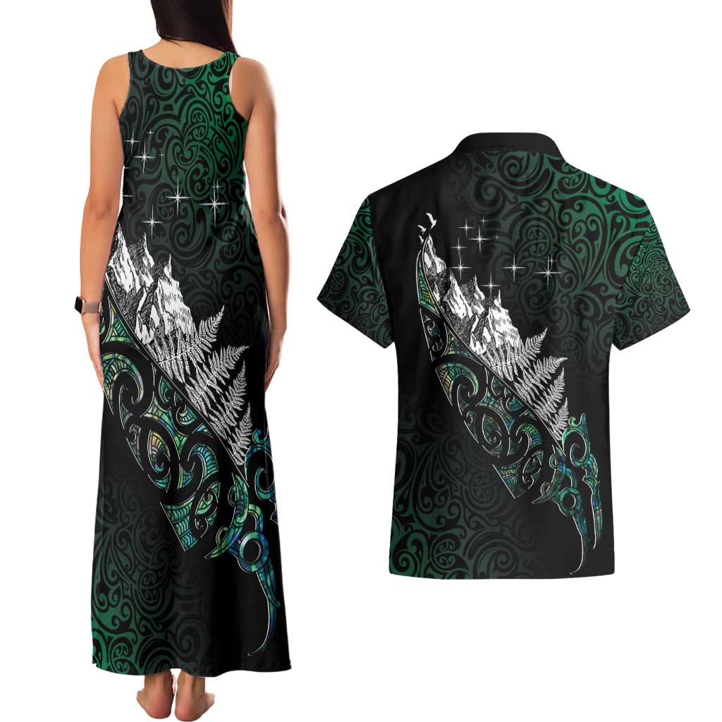 Maori Matariki Couples Matching Tank Maxi Dress and Hawaiian Shirt Landscape Styled Fern - Paua Shell