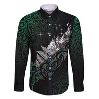 Maori Matariki Family Matching Long Sleeve Bodycon Dress and Hawaiian Shirt Landscape Styled Fern - Paua Shell