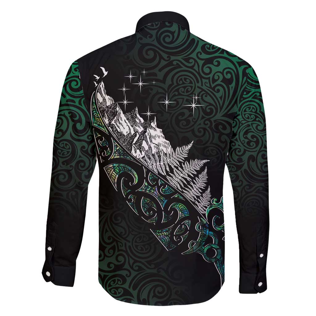 Maori Matariki Family Matching Long Sleeve Bodycon Dress and Hawaiian Shirt Landscape Styled Fern - Paua Shell