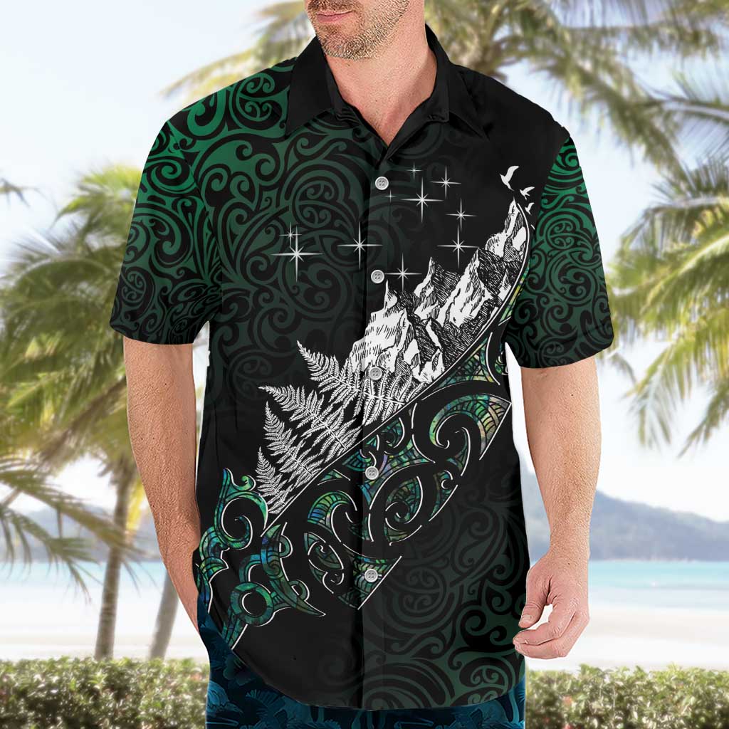 Maori Matariki Hawaiian Shirt Landscape Styled Fern - Paua Shell