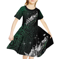 Maori Matariki Kid Short Sleeve Dress Landscape Styled Fern - Paua Shell