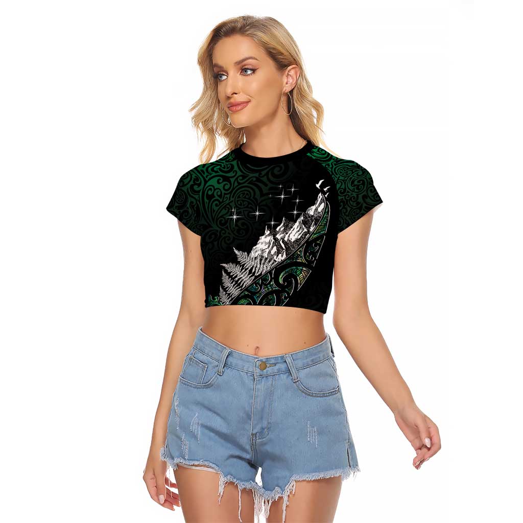 Maori Matariki Raglan Cropped T Shirt Landscape Styled Fern - Paua Shell