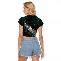 Maori Matariki Raglan Cropped T Shirt Landscape Styled Fern - Paua Shell
