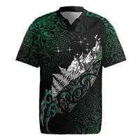 Maori Matariki Rugby Jersey Landscape Styled Fern - Paua Shell LT7 Green - Polynesian Pride