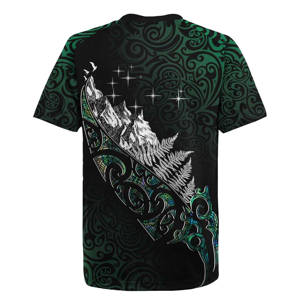 Maori Matariki Rugby Jersey Landscape Styled Fern - Paua Shell LT7 - Polynesian Pride