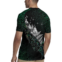 Maori Matariki Rugby Jersey Landscape Styled Fern - Paua Shell LT7 - Polynesian Pride