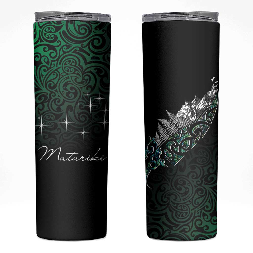 Maori Matariki Skinny Tumbler Landscape Styled Fern - Paua Shell