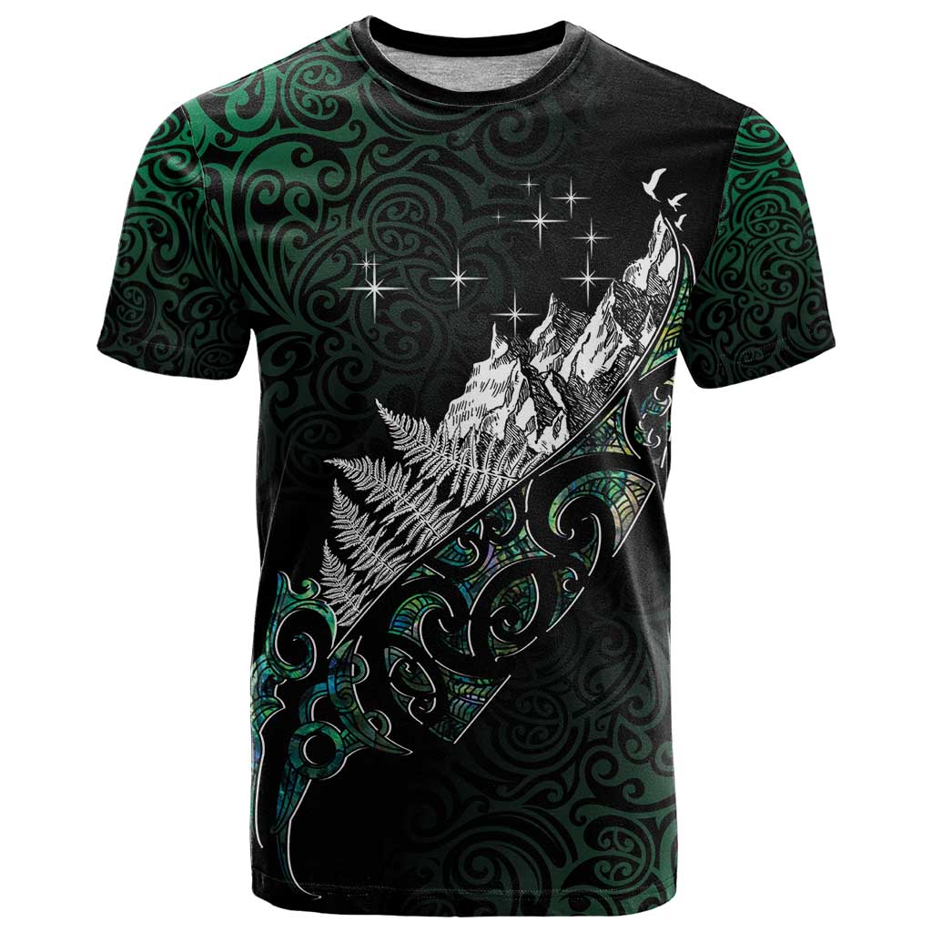 Maori Matariki T Shirt Landscape Styled Fern - Paua Shell