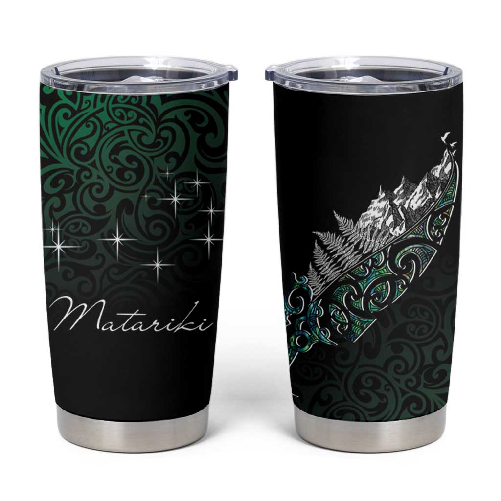 Maori Matariki Tumbler Cup Landscape Styled Fern - Paua Shell LT7 Green - Polynesian Pride