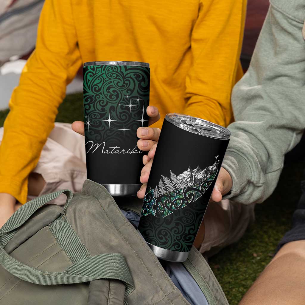 Maori Matariki Tumbler Cup Landscape Styled Fern - Paua Shell LT7 - Polynesian Pride