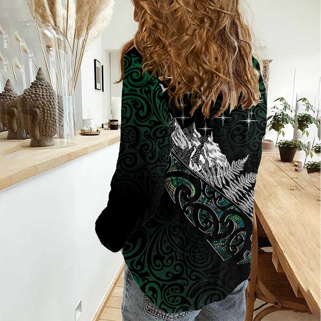 Maori Matariki Women Casual Shirt Landscape Styled Fern - Paua Shell