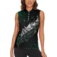 Maori Matariki Women Sleeveless Polo Shirt Landscape Styled Fern - Paua Shell