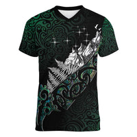 Maori Matariki Women V-Neck T-Shirt Landscape Styled Fern - Paua Shell